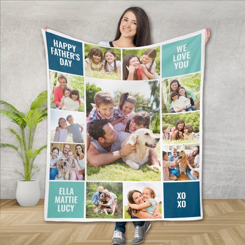 11 Photo Collage Fathers Day Fleece Blanket