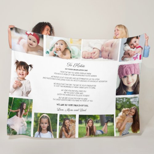 11 Photo Collage Graduation Day To Daughter Fleece Blanket