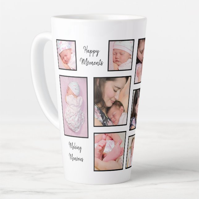 11 Photo Collage Happy Moments Making Memories Latte Mug (Left Angle)