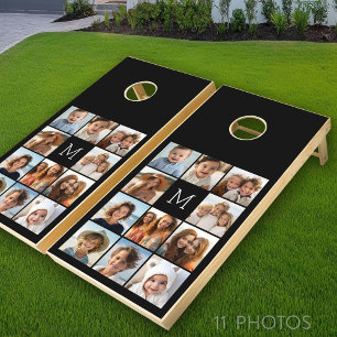 11 Photo Collage - Minimal Grid with Text Cornhole Set