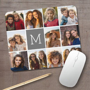 11 Photo Collage - Minimal Grid with Text Mouse Pad