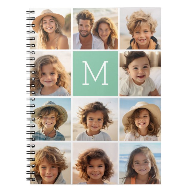 11 Photo Collage - Minimal Grid with Text Notebook (Front)