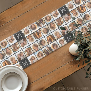 11 Photo Collage - Minimal Grid with Text Short Table Runner