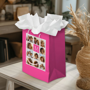 11 Photo Collage - Minimal Grid with Text Small Gift Bag