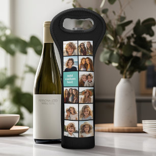 11 Photo Collage - Minimal Grid with Text Wine Bag