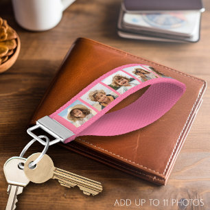 11 Photo Collage - Minimal Grid with Text Wrist Keychain