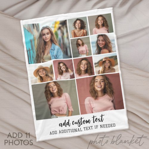 11 Photo Collage Modern Minimal White Fleece Blanket