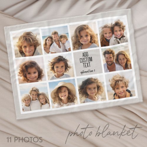 11 Photo Collage - Modern Minimal White on Taupe Fleece Blanket