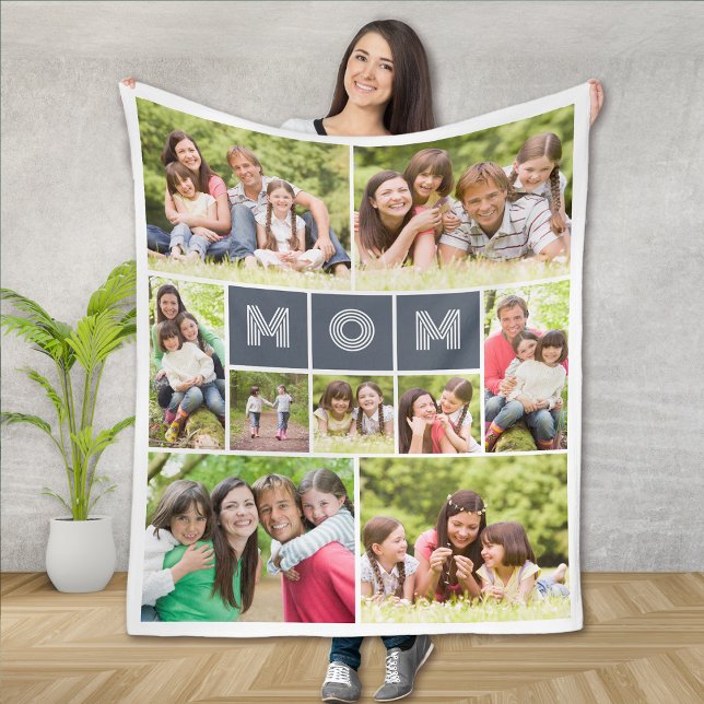 11 Photo Collage Mom Mother's Day Fleece Blanket (Creator Uploaded)