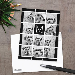 11 Photo Collage Monogram CAN EDIT COLOR Postcard