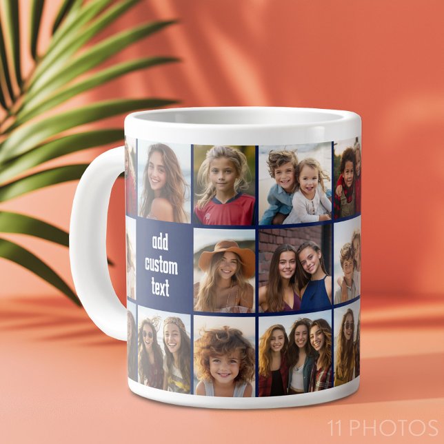 11 Photo Collage Navy Blue - repeating both sides Giant Coffee Mug (Custom Photo Collage Mug)