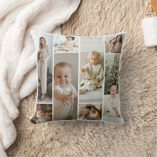 11 Photo collage template personalized Throw Pillow