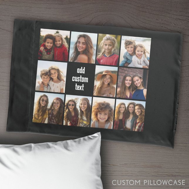 11 Photo Collage with Black Background Pillow Case (Create Your Own Photo Collage Pillowcase)