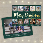 11 Photo Dark Green Merry Christmas Modern Collage Foil Holiday Card<br><div class="desc">Send stylish joyful greetings and share 11 of your favorite pictures with a custom photo collage green and gold foil holiday card. All text on this template is simple to personalize to include any wording, such as Merry Christmas, Happy Holidays, Seasons Greetings, New Year Cheers etc. (IMAGE PLACEMENT TIP: An...</div>