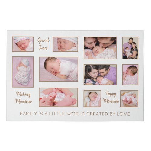 11 Photo Family Collage Gold Text Quotes Faux Canvas Print