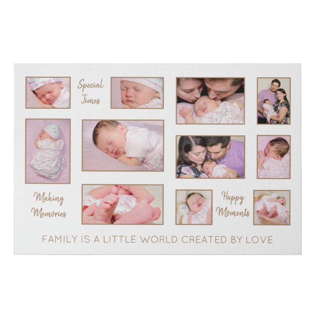 11 Photo Family Collage Gold Text Quotes Faux Canvas Print (Front)