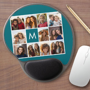11 Photo Grid Collage with Monogram Gel Mouse Pad