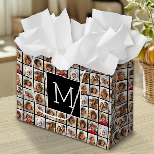 11 Photo Grid Collage with Monogram Large Gift Bag