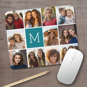 11 Photo Grid Collage with Monogram Mouse Pad
