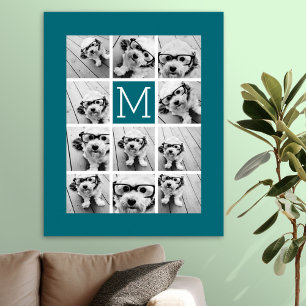 11 Photo Grid Collage with Monogram Poster