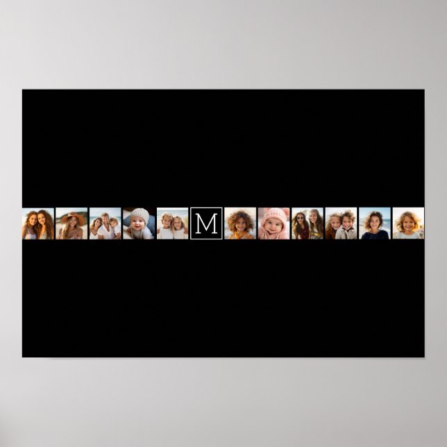 11 Photo Grid Collage with Monogram Poster (Front)