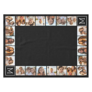 11 Photo Grid Collage with Monogram Tablecloth