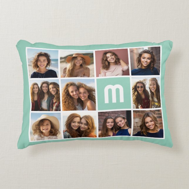 11 Photo Grid industrial box name - aqua Accent Pillow (Front)