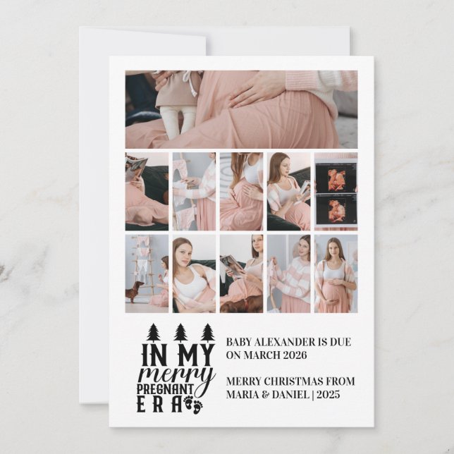 11 Photo In My Merry Pregnant Era Christmas Holiday Card (Front)