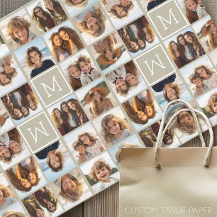 11 Photo Instagram Collage Custom Beige Monogram Tissue Paper