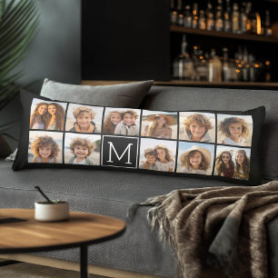 11 Photo Instagram Collage Custom Black Monogram Body Pillow