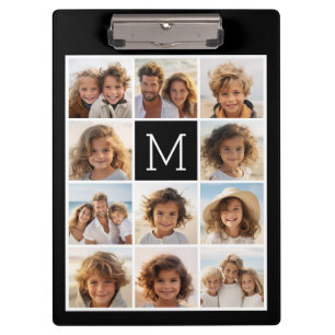 11 Photo Instagram Collage Custom Black Monogram Clipboard