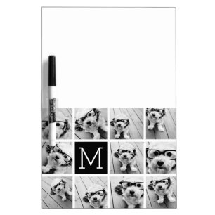 11 Photo Instagram Collage Custom Black Monogram Dry Erase Board