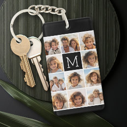 11 Photo Instagram Collage Custom Black Monogram Keychain