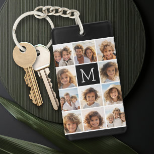 11 Photo Instagram Collage Custom Black Monogram Keychain