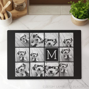 11 Photo Instagram Collage Custom Black Monogram Placemat