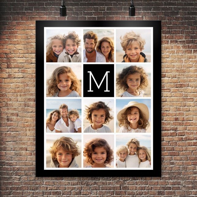 11 Photo Instagram Collage Custom Black Monogram Poster (Photo Collage Poster)