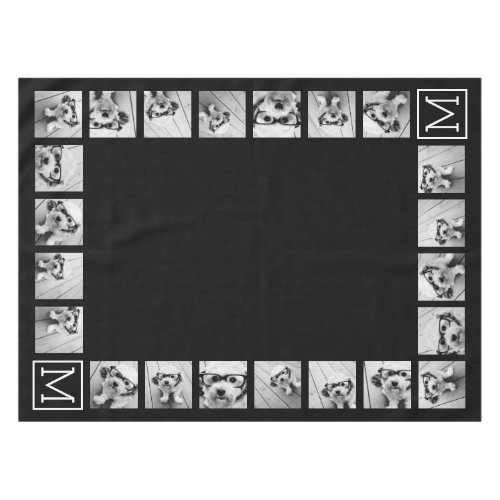 11 Photo Instagram Collage Custom Black Monogram Tablecloth