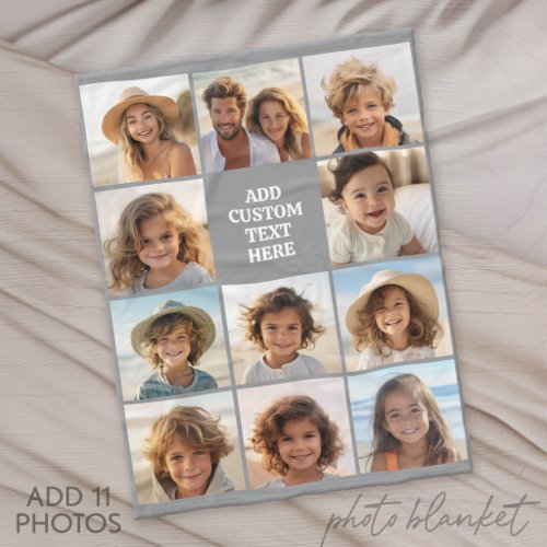 11 Photo Instagram Collage with Text Fleece Blanket