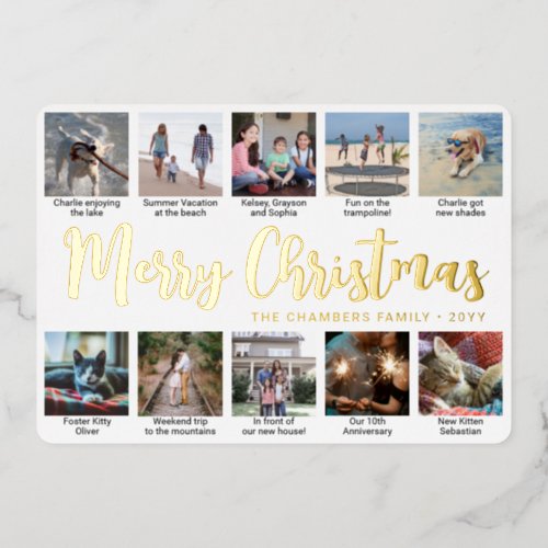 11 Photo Merry Christmas Simple Modern Calligraphy Foil Holiday Card