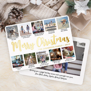 11 Photo Merry Christmas Simple Modern Calligraphy Foil Holiday Card