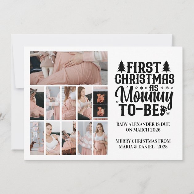 Pregnancy christmas card - Pink Dramatic personalized gifts for you 11 photo mommy to be christmas pregnancy holiday card