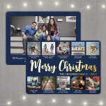11 Photo Navy Blue Merry Christmas Modern Collage Foil Holiday Card<br><div class="desc">Send stylish joyful greetings and share 11 of your favorite pictures with a custom photo collage navy blue and gold foil holiday card. All text on this template is simple to personalize to include any wording, such as Merry Christmas, Happy Holidays, Seasons Greetings, New Year Cheers etc. (IMAGE PLACEMENT TIP:...</div>