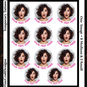 11 Same Custom Photo/Image & Text/Name Pink Temporary Tattoos