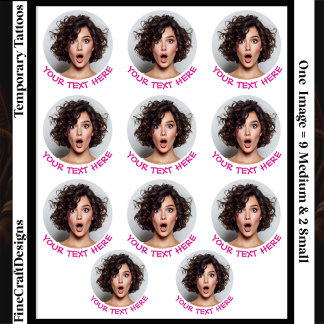 11 Same Custom Photo/Image & Text/Name Pink Temporary Tattoos