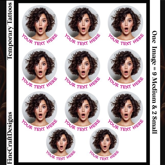 11 Same Custom Photo/Image & Text/Name Pink Temporary Tattoos (Creator Uploaded)