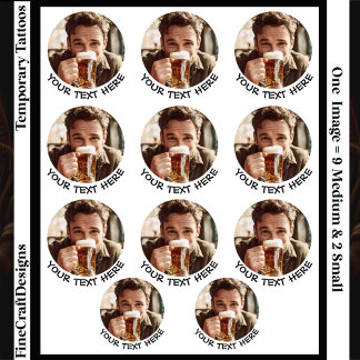 11 Same Custom Photo/Image & Text/Name Temporary Tattoos