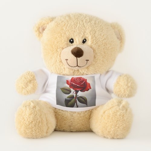 11 Sherman Teddy Bear with Red Rose and Love