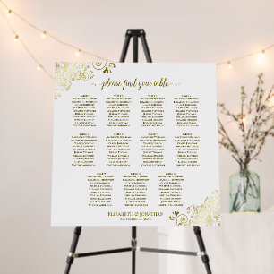 11 Table Fancy Gold & White Wedding Seating Chart Foam Board