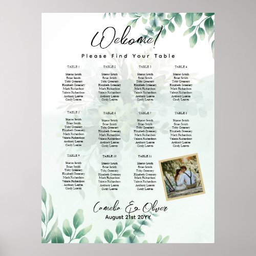 11 Table Greenery PHOTO Seating Chart Welcome