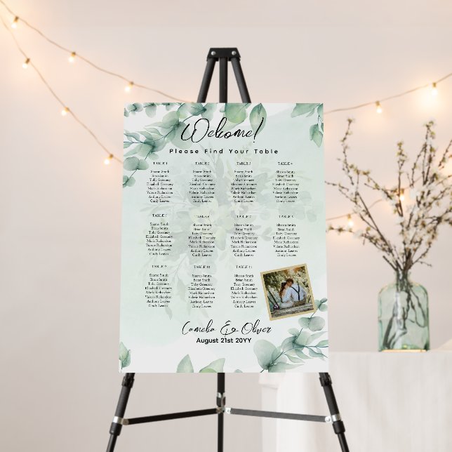 11 Table Greenery PHOTO Seating Chart Welcome Foam Board (In Situ (Stand))